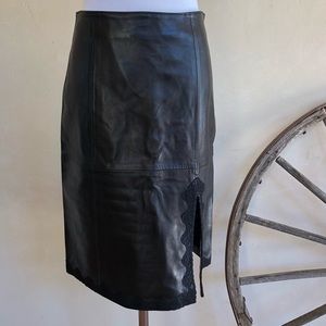 PRIVILEGE Paris Leather Skirt Lace France 40 NWOT!